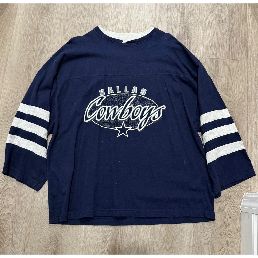 Vintage 1999 Dallas Cowboys The Edge Navy Blue Long Sleeve Shirt Mens Large NFL